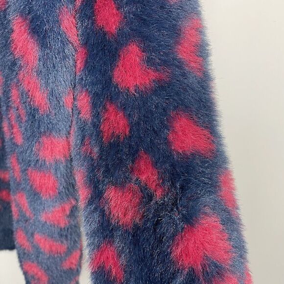 THAKOON Collective Sweater Womens Small Fuzzy S Navy Red Dot Printed Pullover - Picture 13 of 13